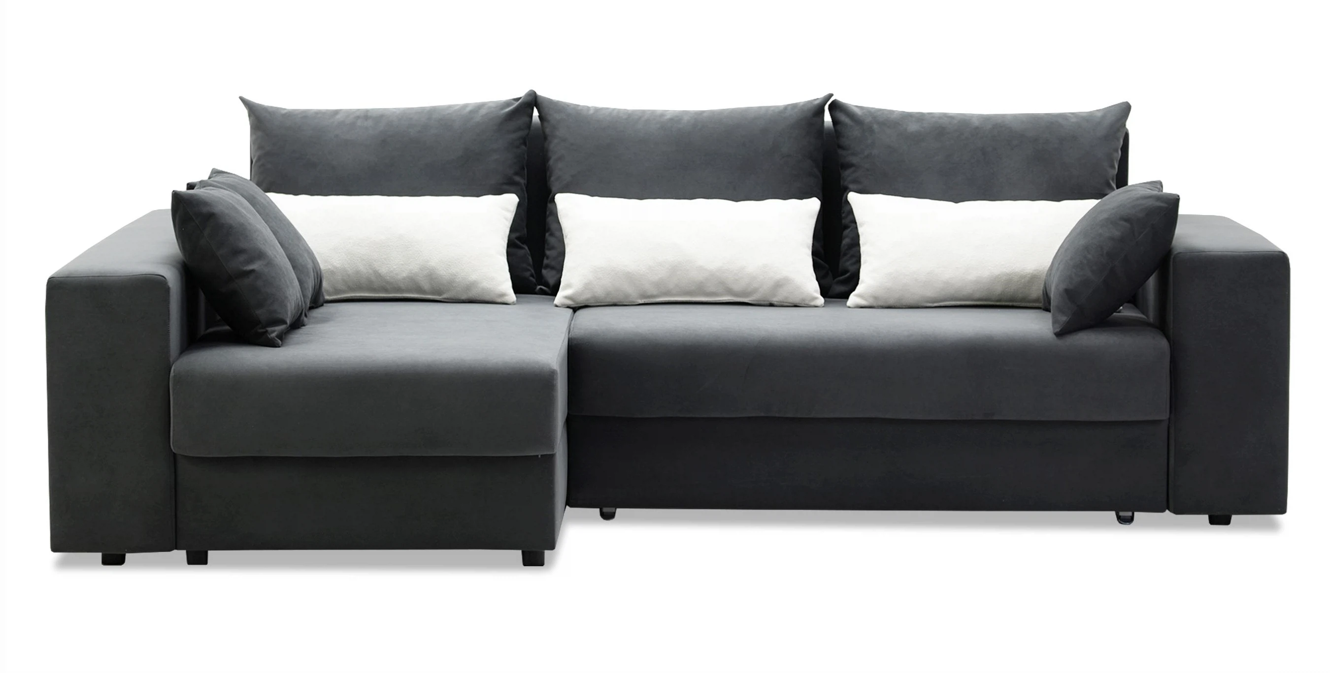 Изображение товара Угловой диван Майами еврокнижка левый Baza 06 Onix Tatler White (серый с белыми подушками)