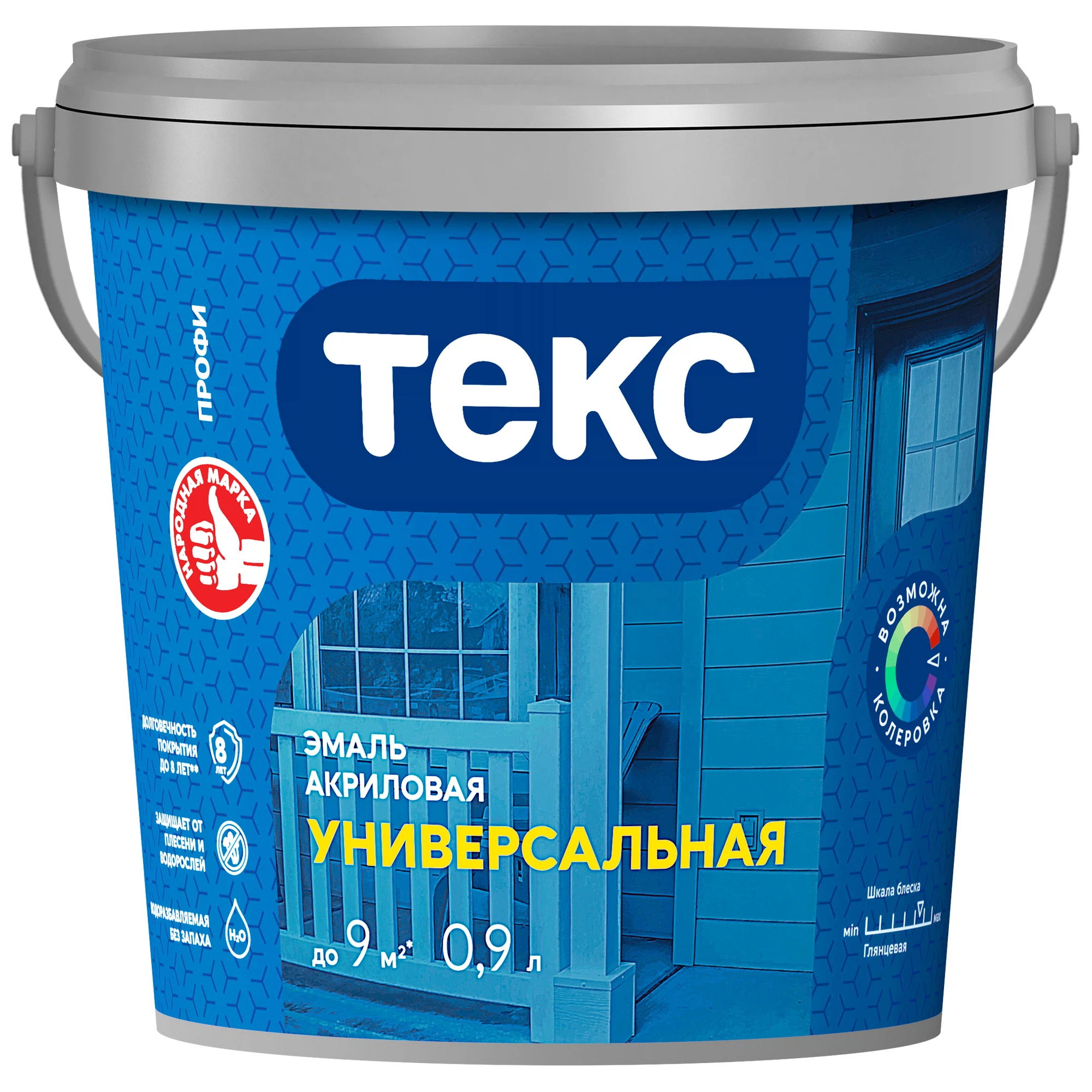Изображение товара Эмаль ТЕКС ПРОФИ АКРИЛОВАЯ УНИВЕРСАЛЬНАЯ водоразбавляемая, глянцевая, база A (0,9л)