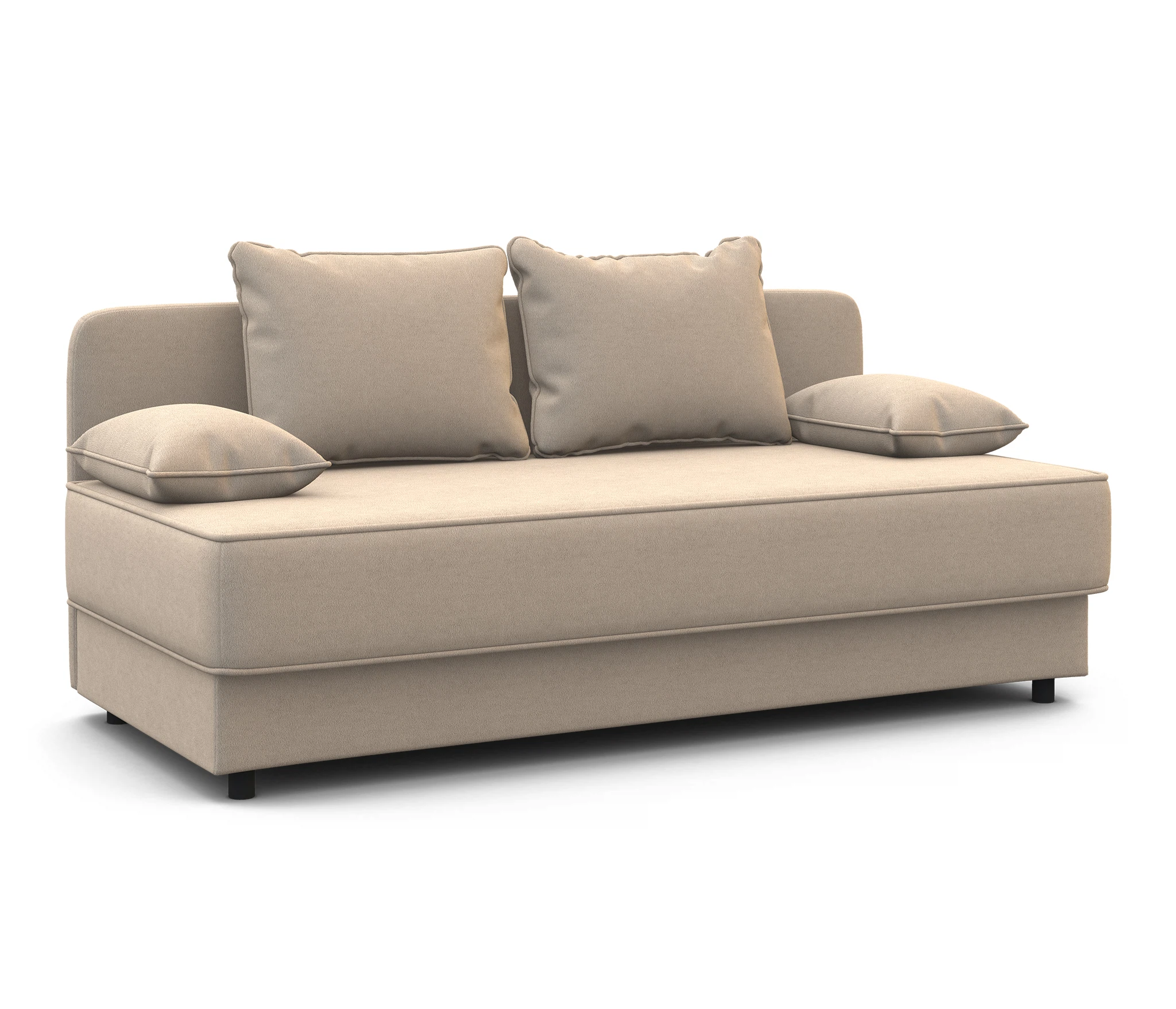 Изображение товара Кушетка Прима велюр бежевый с бельевым ящиком и декоративными подушками