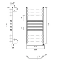 Полотенцесушитель электрический Лаура П10 500x800 ER