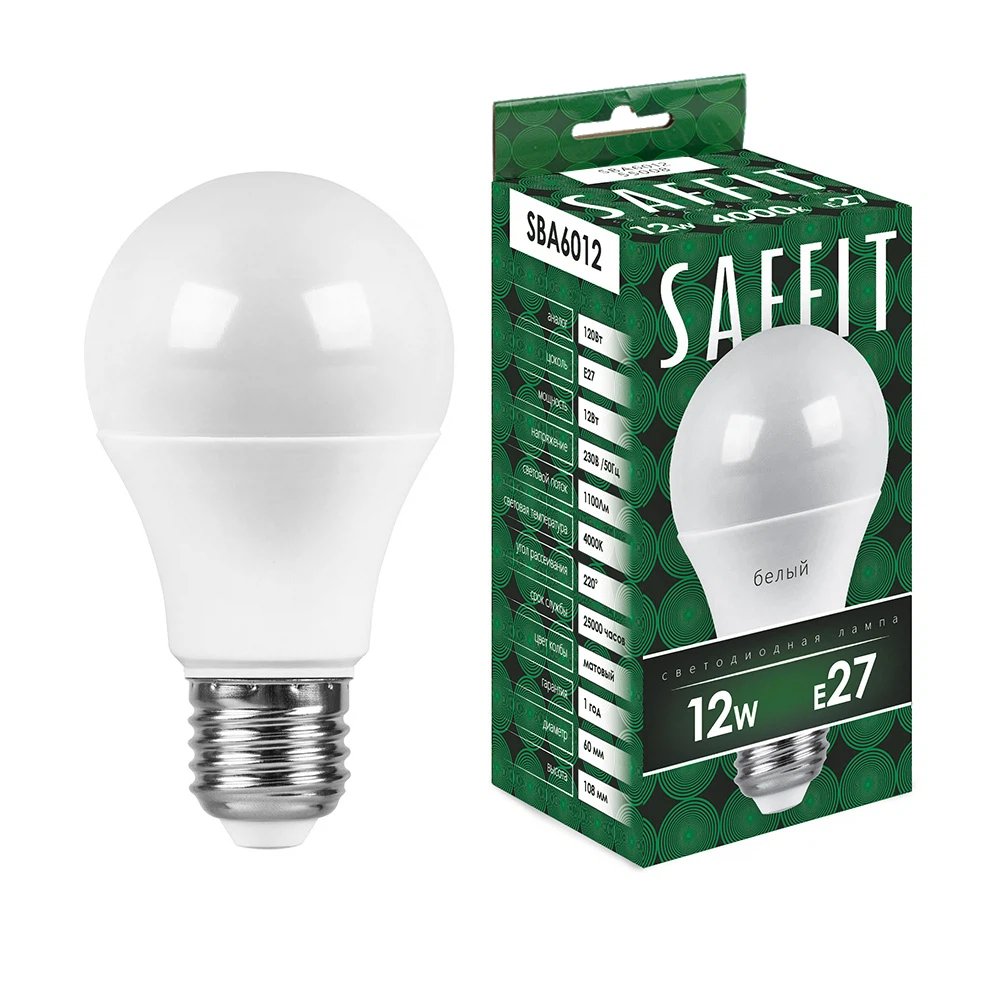 Изображение товара Светодиодная лампа SAFFIT SBA6012 12W шар E27 нейтральный свет