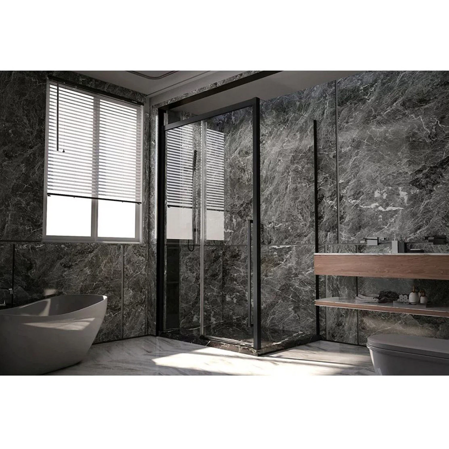 Изображение товара Боковая панель для душевого уголка Veconi Premium Trento SP-30B стекло 900х2000 мм черный матовый