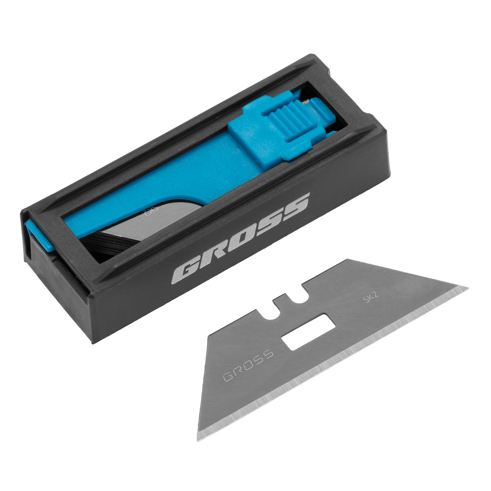 Изображение товара Лезвия, 19 мм, SK2 Black, трапециевидные, выдвижной пластиковый пенал, 10 шт., Gross 79377