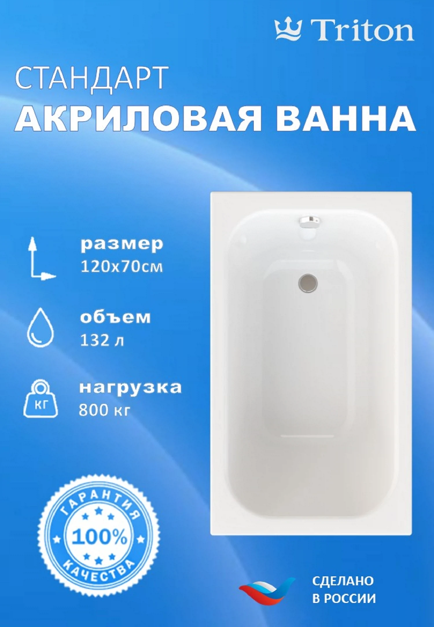 Изображение товара Ванна акриловая Triton Стандарт 120x70 – комфорт и надежность