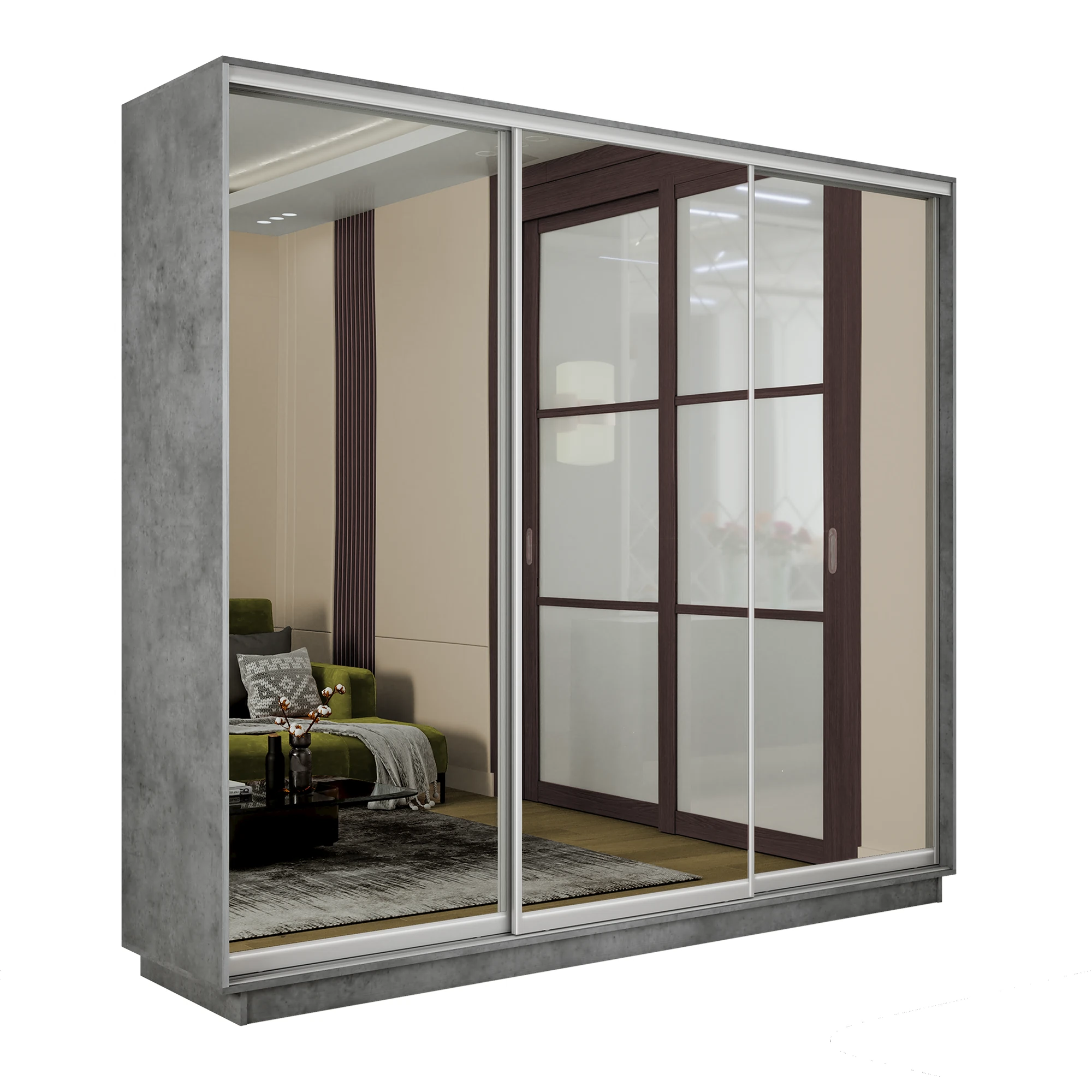 Изображение товара Трехдверный шкаф-купе с зеркалами 210x45x220 см, серия Экспресс, Е1