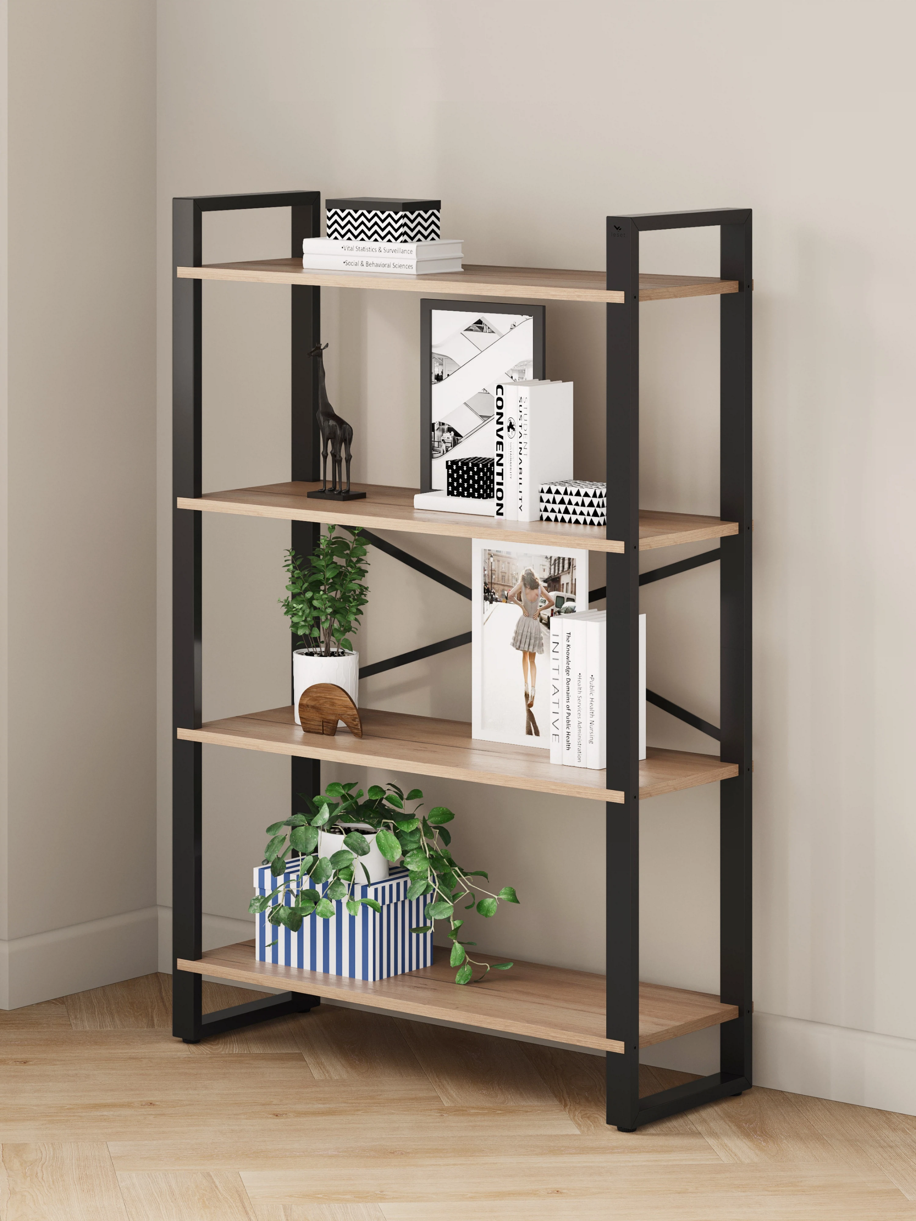 Изображение товара Стеллаж Leset 80 * 32 * 123.6 см. ЛДСП, Металл белый