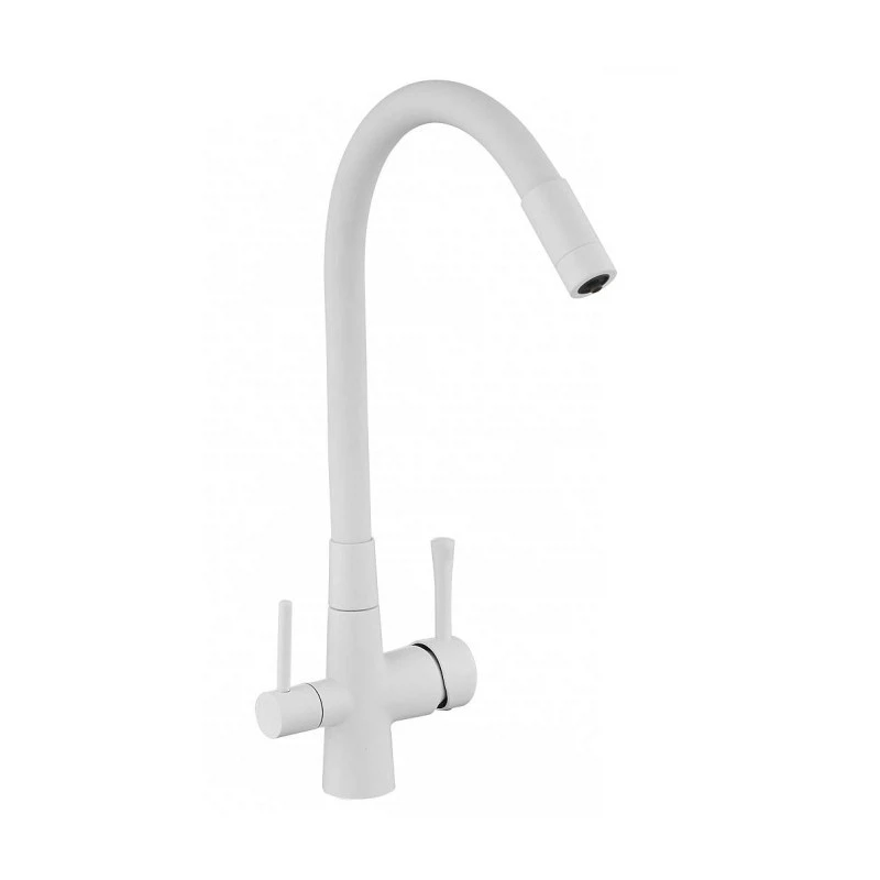 Изображение товара Смеситель для кухни Savol с встроенным краном белый, гибкий излив, 5 лет гарантии