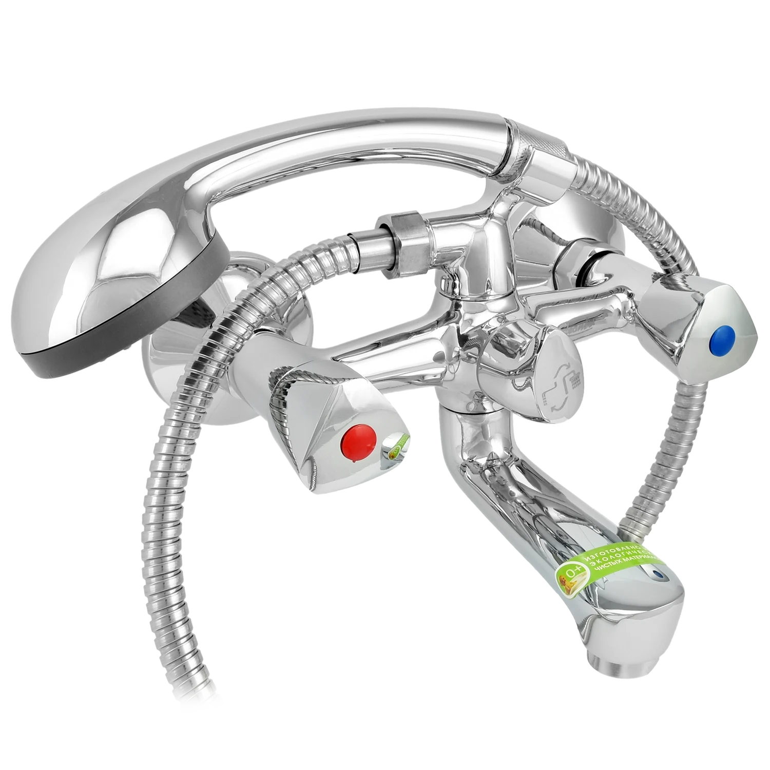 Изображение товара Смеситель ванно-душ. двуручный "Eleanti" с металл. шлангом, хром. лейкой и кронштейном, ELT3020