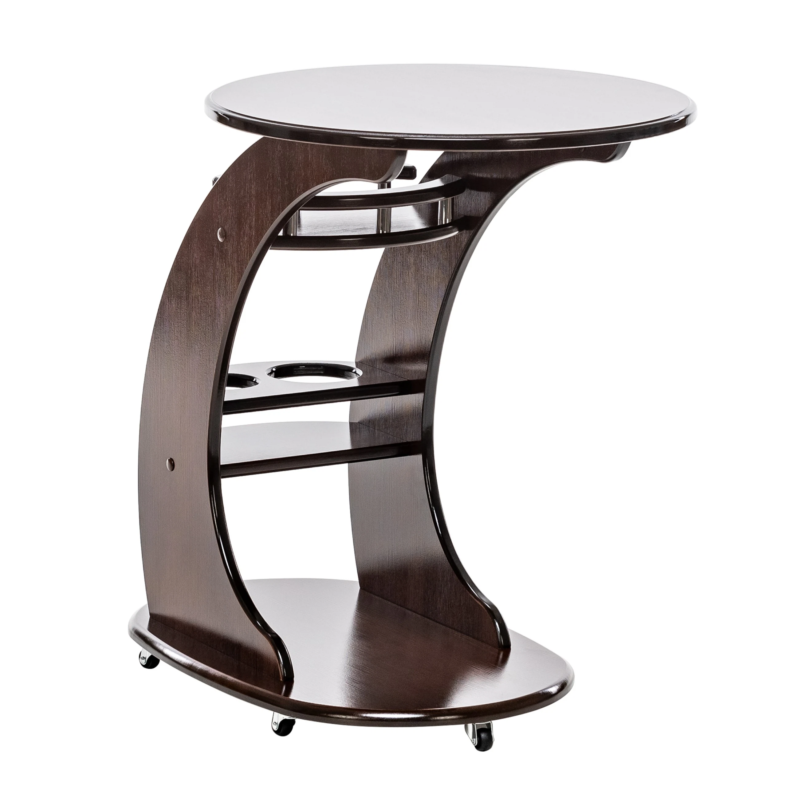 Изображение товара Придиванный столик Люкс коричневый из МДФ с колесиками и полочками