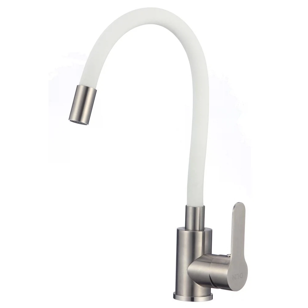 Изображение товара Смеситель для кухни с гибким изливом D-Lin H155316-3, сатин/белый