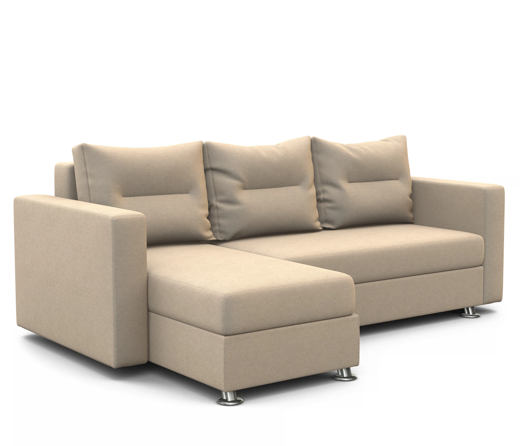 Изображение товара Угловой диван Ария велюр бежевый с бельевым ящиком и механизмом еврокнижка