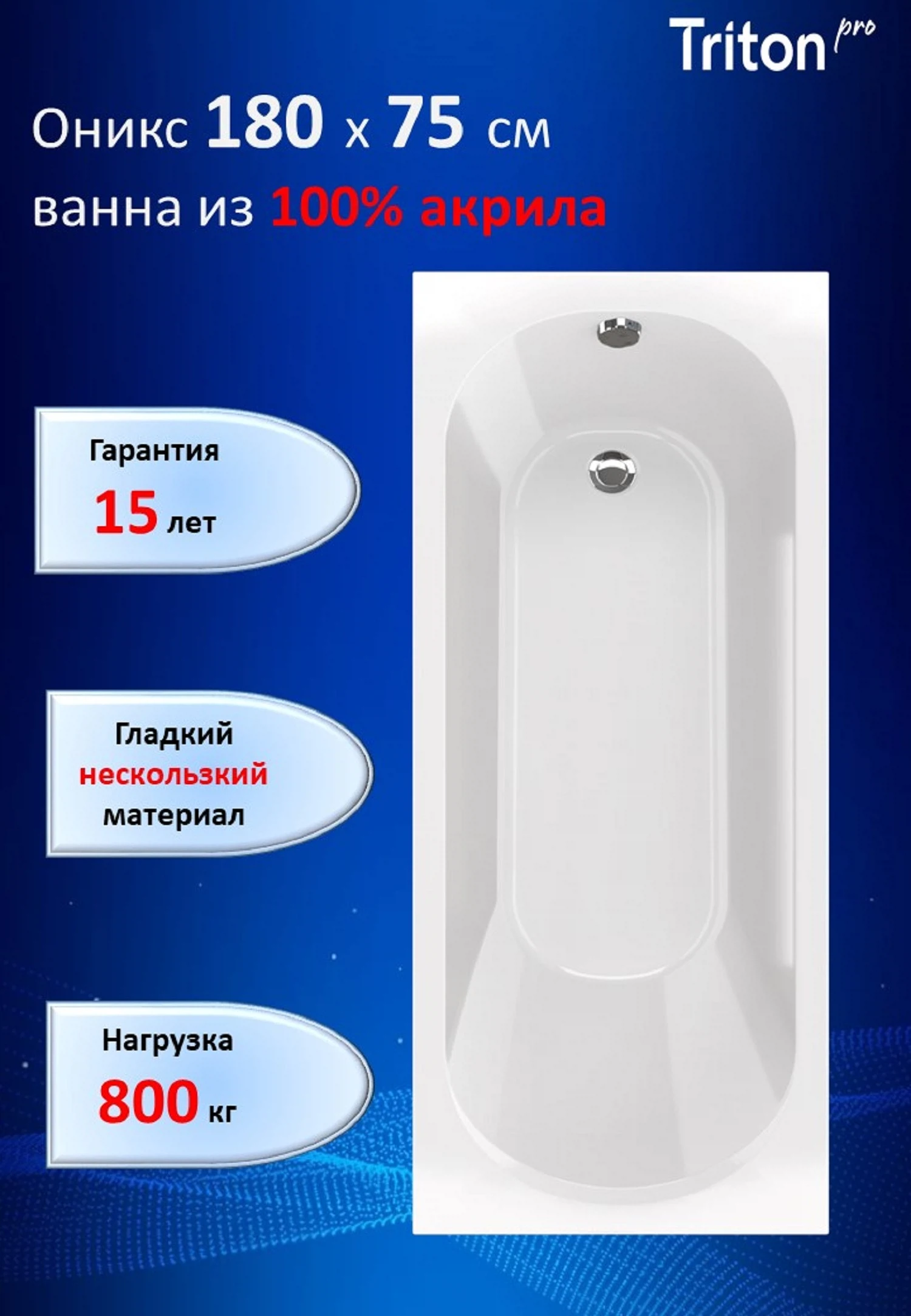 Изображение товара Акриловая ванна Triton-PRO Оникс 180х75