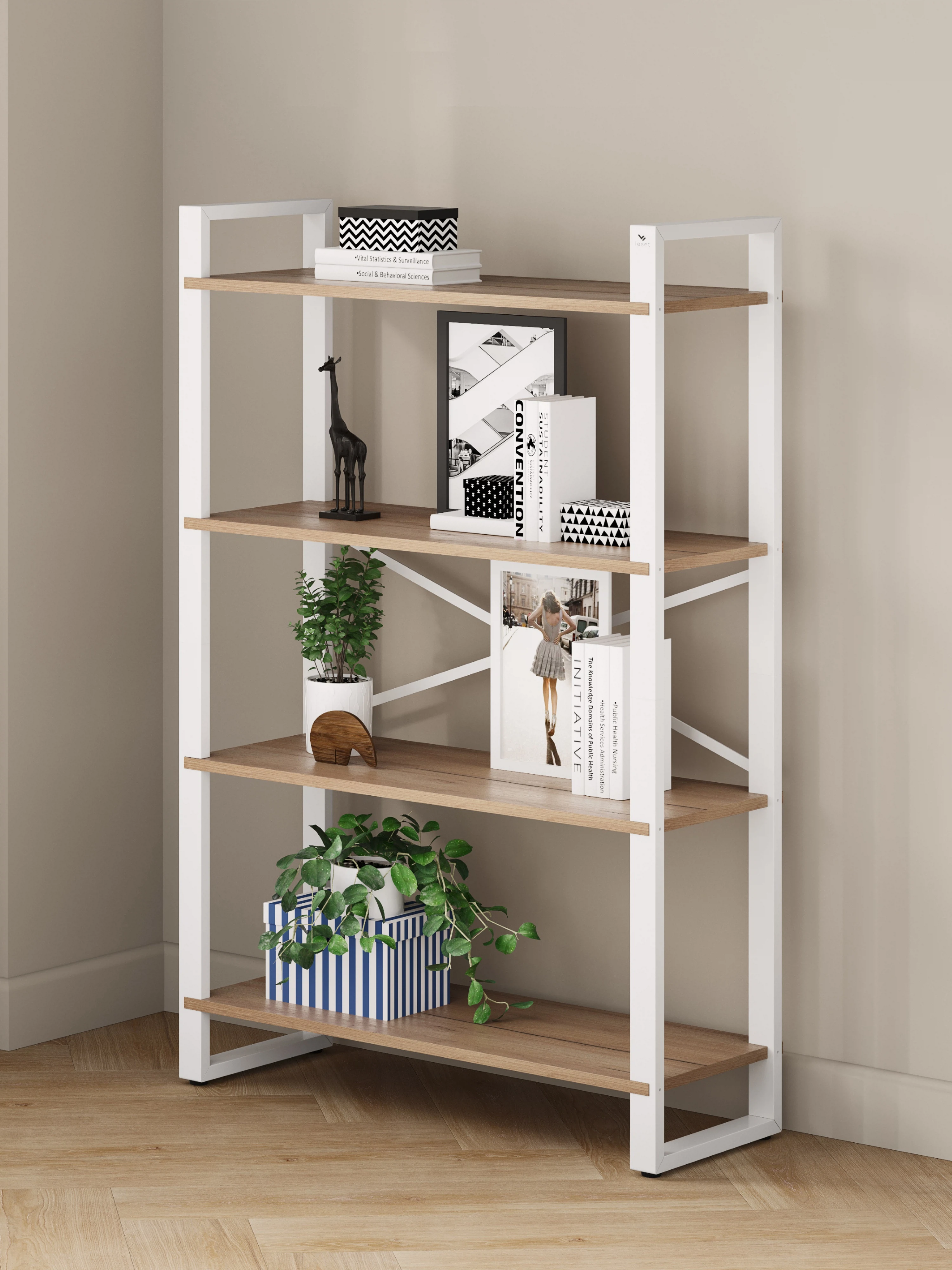 Изображение товара Стеллаж Leset 80 * 32 * 123.6 см. ЛДСП, Металл белый