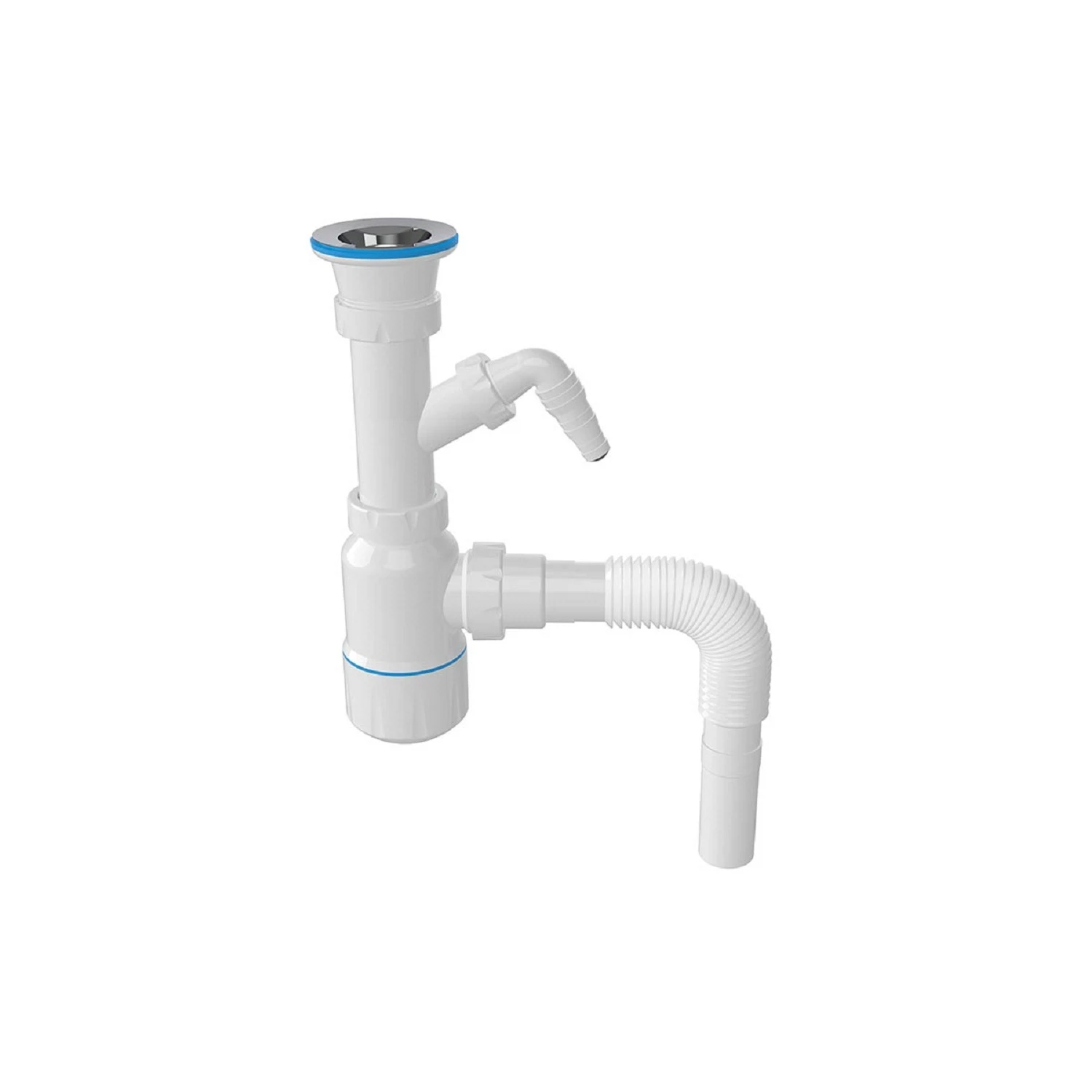 Изображение товара Cифон для умывальника с разборным выпуском 70 мм, с отводом для стир машины,  с пробкой