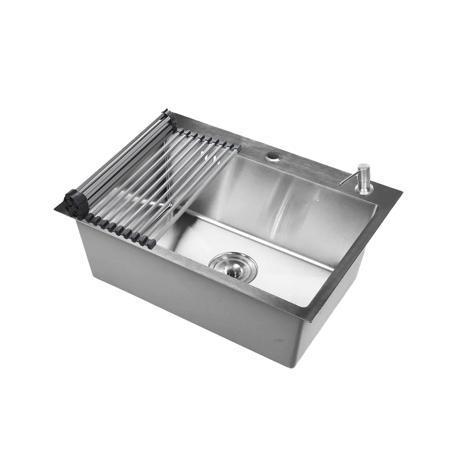 Изображение товара Мойка для кухни нержавеющая 60х50, рифленая. Сифон с ведерком, дозатор, решетка. WS36050D/W02-114/W405A/W325014