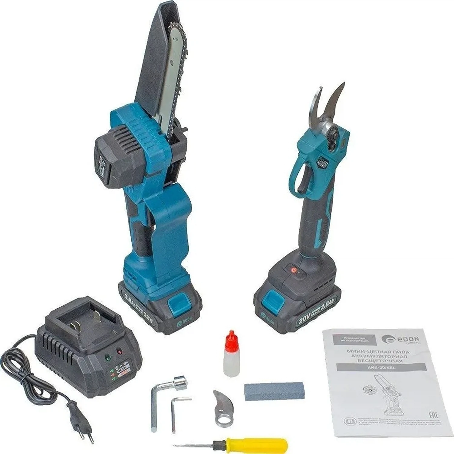 Изображение товара Набор аккумуляторных инструментов Edon C для сада мини пила и секатор аккумуляторный