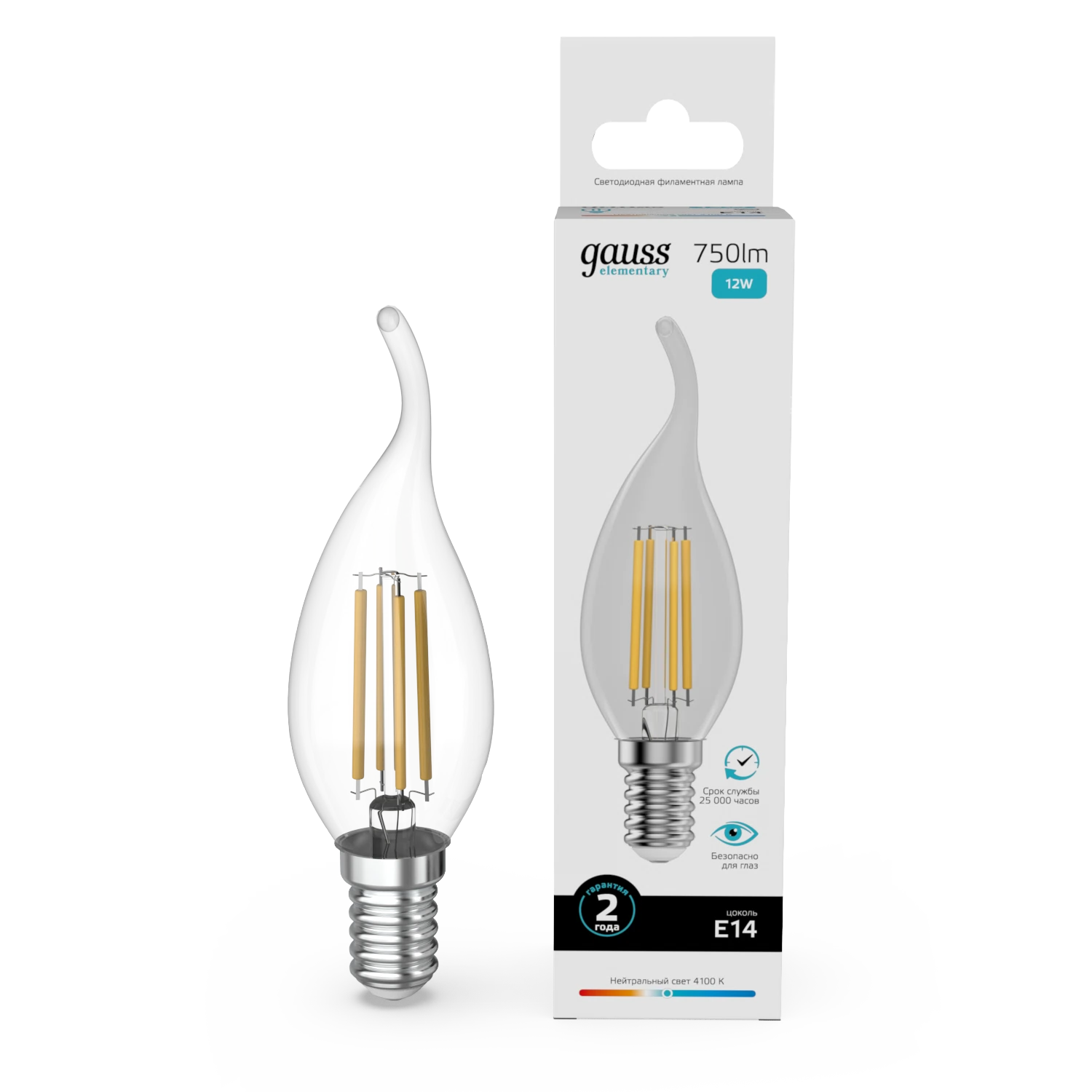 Изображение товара Лампа Gauss Filament Elementary Свеча на ветру 12W 750lm 4100К Е14 LED 1/10/100 Изображение товара Лампа Gauss Filament Elementary Свеча на ветру 12W 750lm 4100К Е14 LED 1/10/100