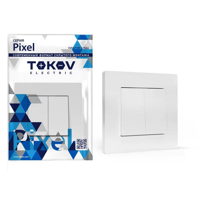 Изображение товара Выключатель 2-кл. СП Pixel 10А IP20 в сборе бел. TOKOV ELECTRIC TKE-PX-V2F-C01