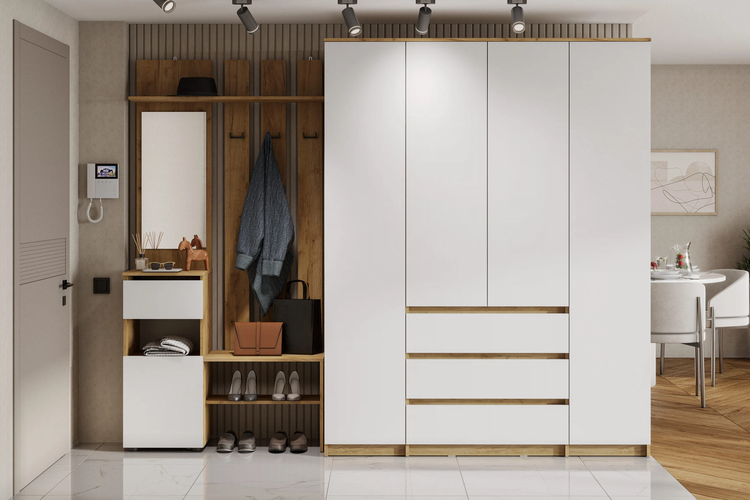 Изображение товара Прихожая Денвер, Арника мебель  Дуб Золотой, Белый. Комплект 5