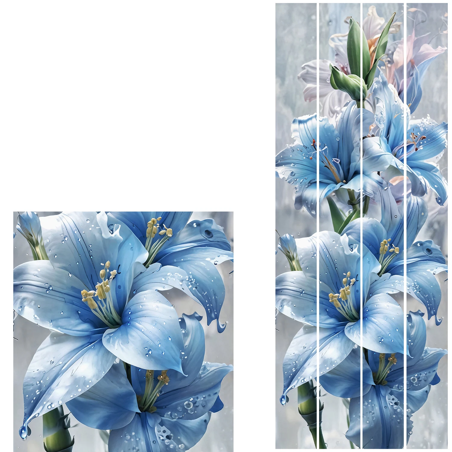 Изображение товара Панель ПВХ Unique Лилии на рассвете 2.7 м голубая влагостойкая для стен и потолков