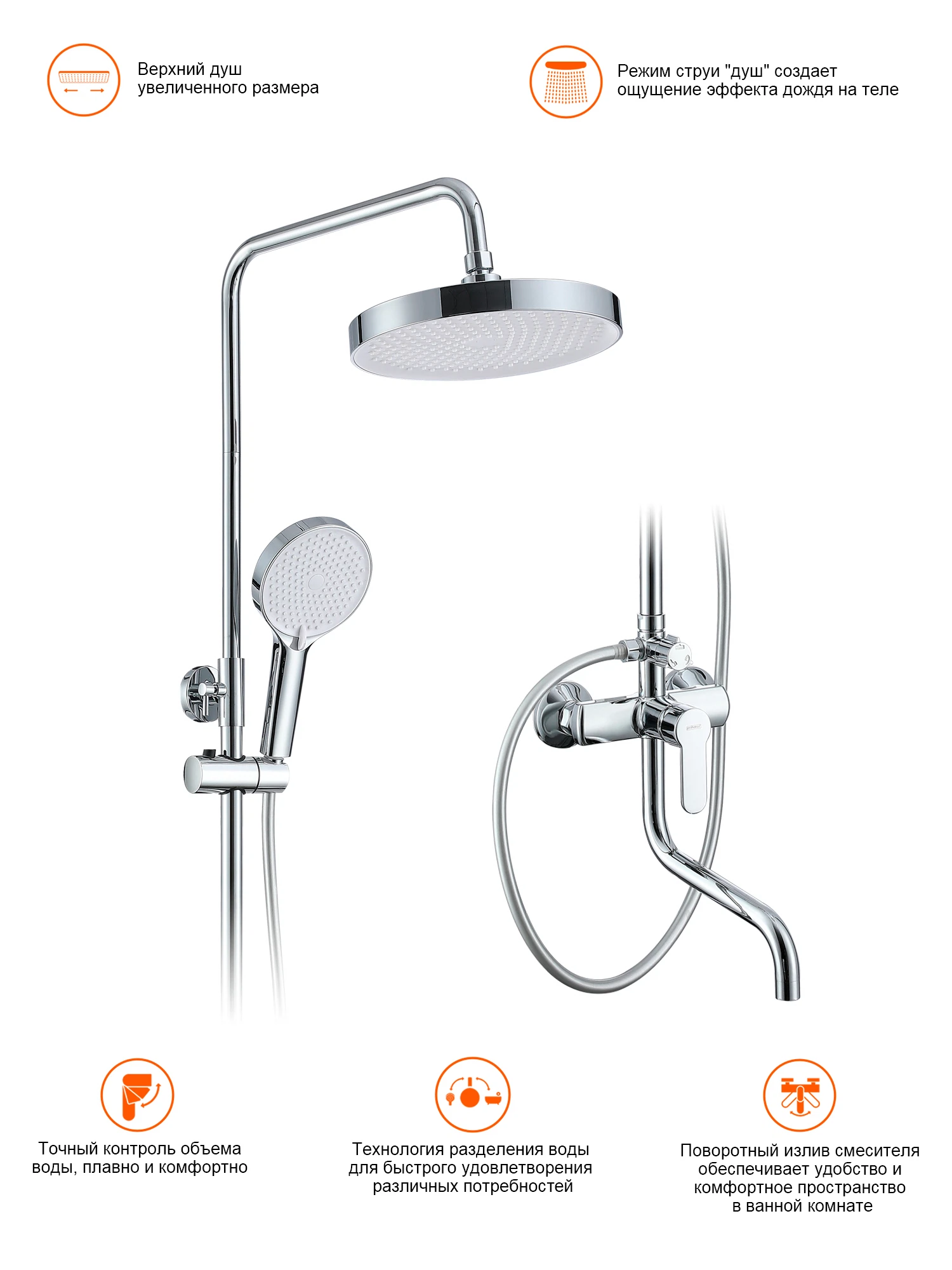Изображение товара Душевая система Prohanss P64.24 для ванны с тропическим душем хром