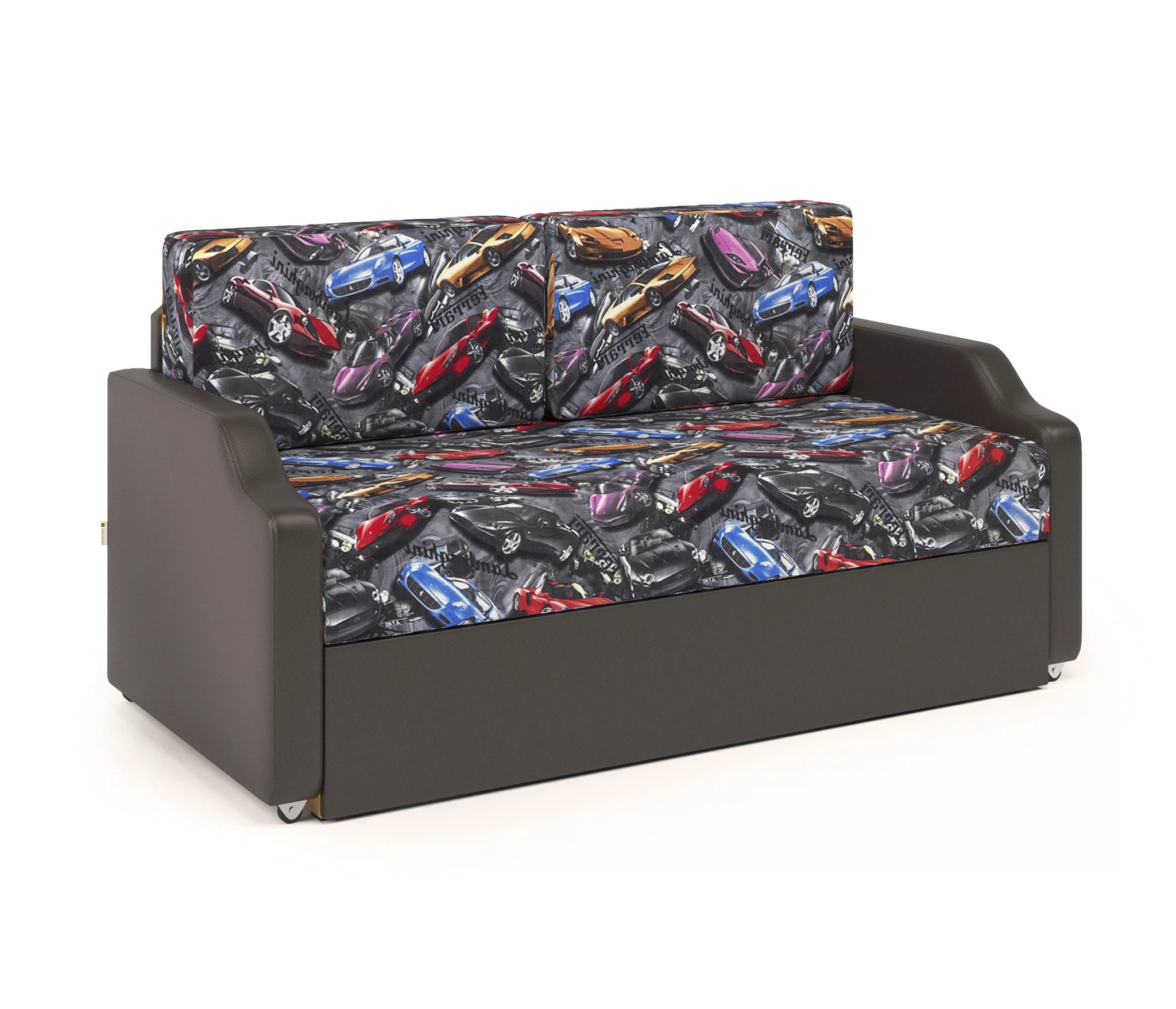 Изображение товара Кушетка Малыш из экокожи шоколад и велюра с механизмом выкатной